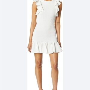 C/MEO Collective Expired Smocked Ruffle Mini Dress In Ivory Revolve SZ L